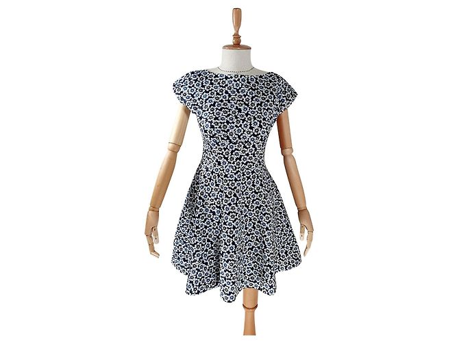 Vestido floral Kate Spade de algodón azul blanco negro Multicolor