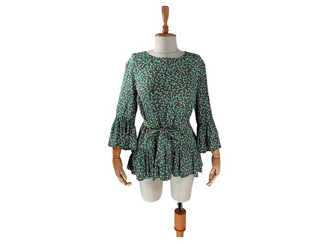 Selected Blumenbluse Grün Viscose Mehrfarben