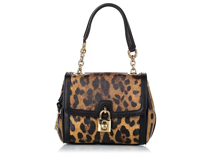 Dolce & Gabbana Dolce&Gabbana Brown Padlock Leopard Print Leather Satchel  Black Pony-style calfskin  - Joli Closet