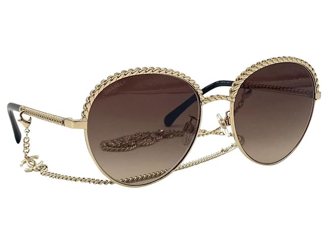 New gold Chanel Pantos sunglasses Brown Golden Metal ref.511360 - Joli  Closet