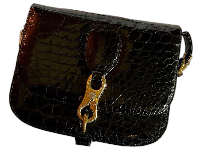 Classic Box Céline Handtasche aus schwarzem Alligatorleder