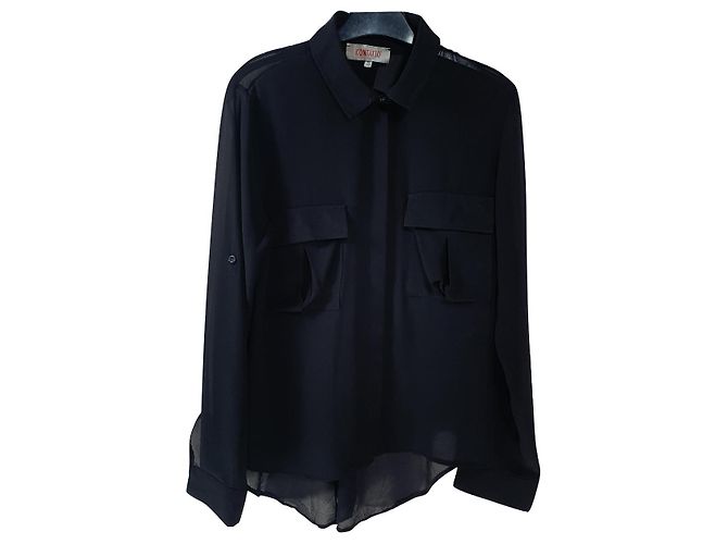 Autre Marque Camicia Kontatto Nera Trasparente in Viscosa S Nero