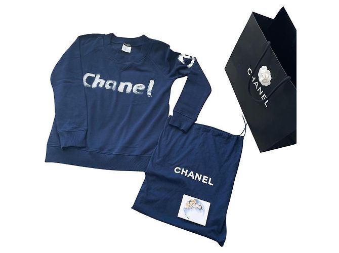 Chanel Christmas Edition Sweatshirt Marineblau Baumwolle