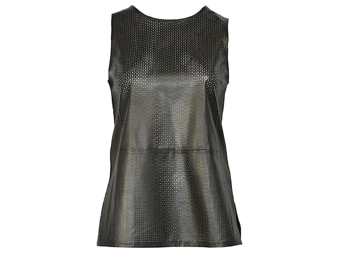 Vince Perforated Sleeveless Top in Black Leather Silk  ref.511868