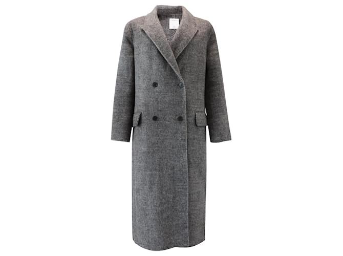 Sandro Juno lined-Breasted Coat In Grey Wool  ref.511876