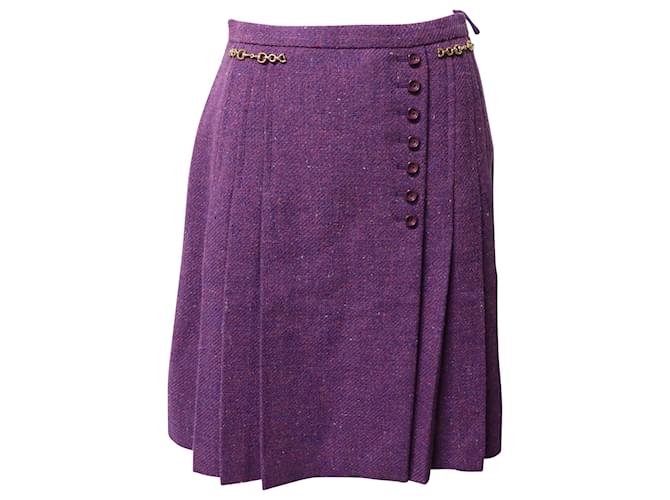 Gucci Tweed Horsebits Skirt in Purple Wool  ref.511896