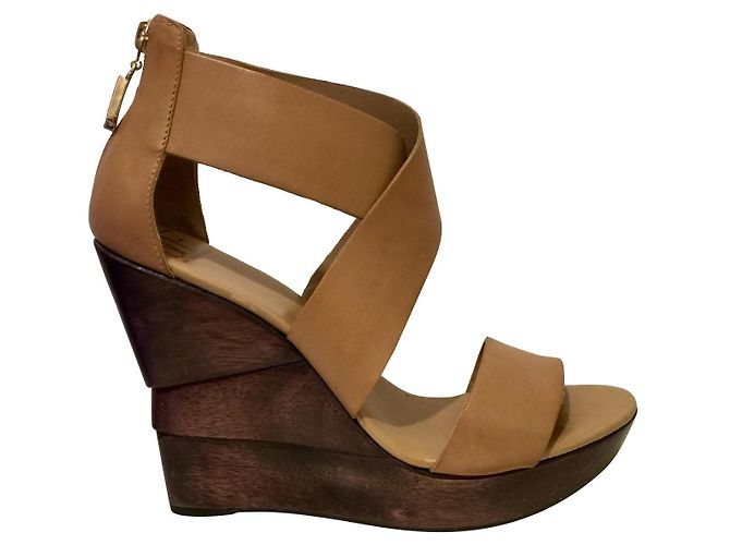 Diane Von Furstenberg Sandale Compensée Croisée Opale DvF Camel Marron clair