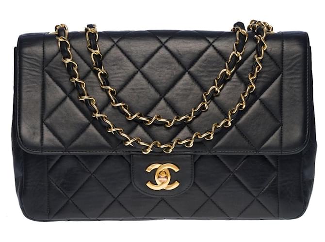 Timeless Superb Chanel Classic Flap Bag bolsa média em couro preto  ref.512051