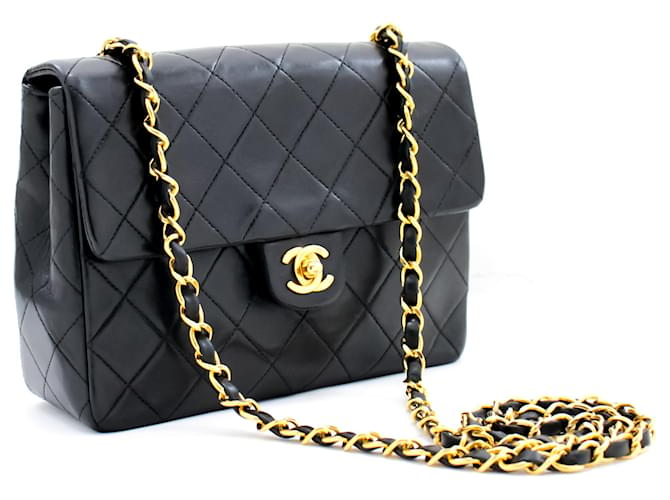 CHANEL Mini Square Small Chain Shoulder Bag Crossbody Black Quilt Leather  ref.512079