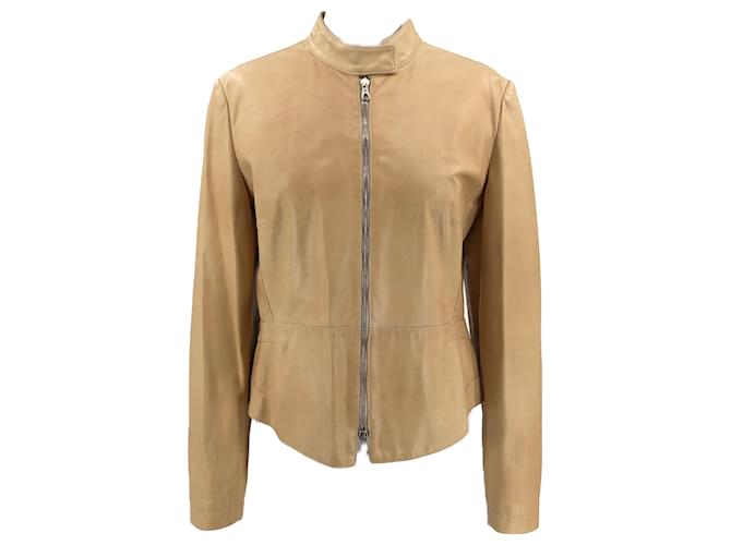 Brunello Cucinelli leather jacket in sand White Cream  ref.512125