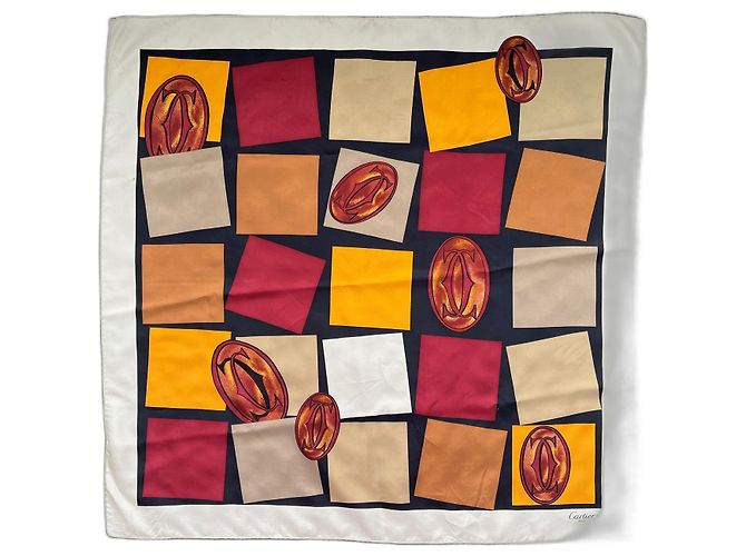 Cartier-Schal 90 x 90 cm Rot Beige Gelb
