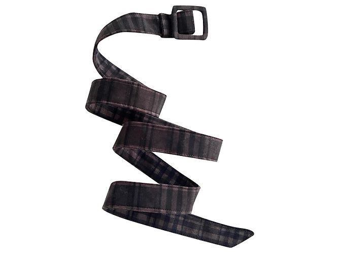 thin Irié belt in black and chocolate checkered fabric T. Unique - New