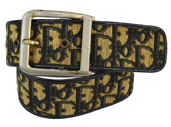 *[Used] Christian Dior Trotter Belt Navy Canvas Leather 85 Navy blue  ref.512602
