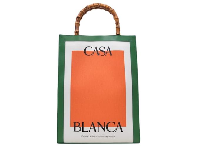 Autre Marque Casa Tote Bag in Green and Orange Canvas Cotton  ref.512819