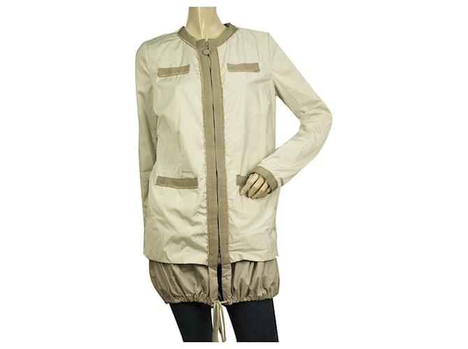 MONCLER Yukari Giubbotto beige heller Regenmantel asymmetrische Jacke mit abnehmbarer Kapuze 1 Polyester  ref.513001