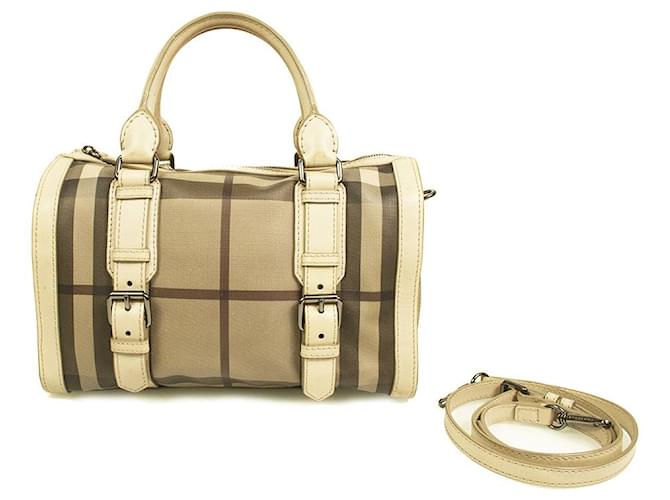 Burberry Speedy check canvas & leather cartable sac bandoulière extra strap Cuir Beige  ref.513005