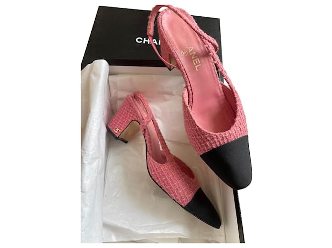 Chanel Slingback Pink Tweed  ref.513014