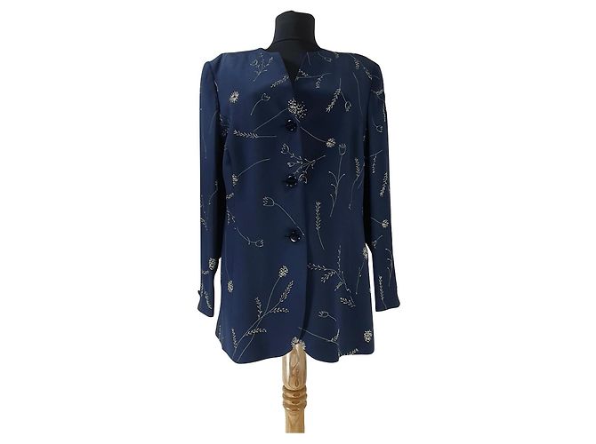 Akris Blue Silk Blazer Navy blue