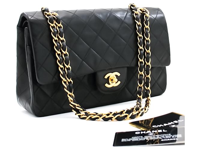 Chanel 2.55 lined flap 10 Chain Shoulder Bag Black Lambskin