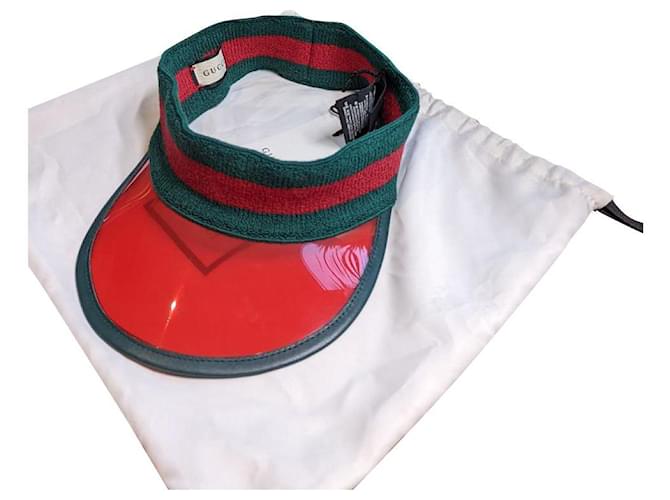 New Gucci Vinyl visor with iconic stripe Red Cotton  ref.513066