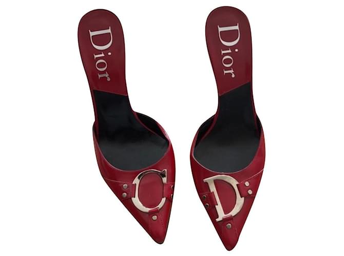 Dior Mules vintage Cuir Rouge  ref.513152