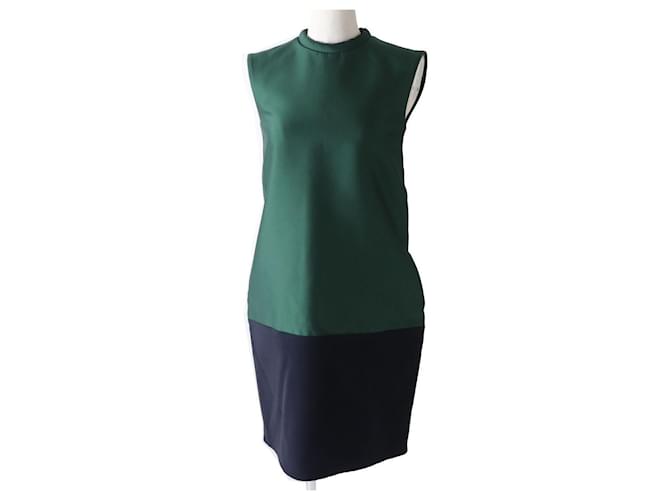 Céline [Used] Celine Phoebe period Ladies bicolor sleeveless dress / dress Green x Navy 34 Navy blue Viscose  ref.513297