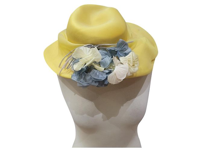 Autre Marque VENDIMIA 60s sombrero de seda amarillo