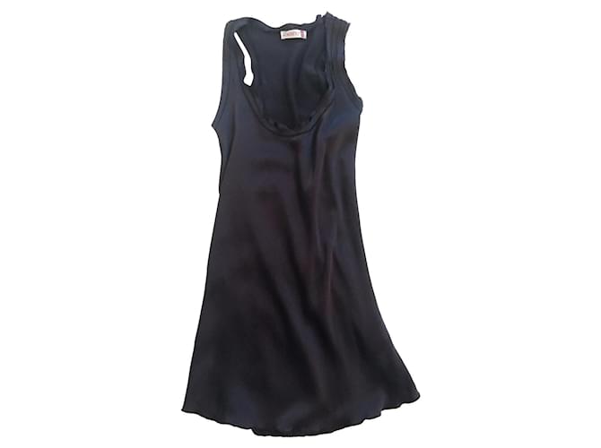 Autre Marque Silky long top with raw cut edges Black Navy blue  ref.513512