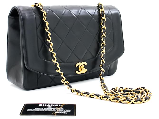 CHANEL Diana Flap Chain Shoulder Bag Crossbody Black Quilted Lamb Leather  ref.513546
