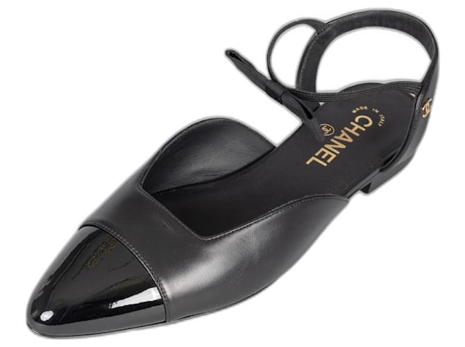 Chanel LEATHER BALLET FLATS WITH LACQUERED TOE Black  - Joli  Closet