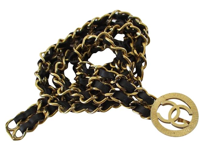 Chanel lined chain & leather belt. Gold hardware Metal  ref.513658
