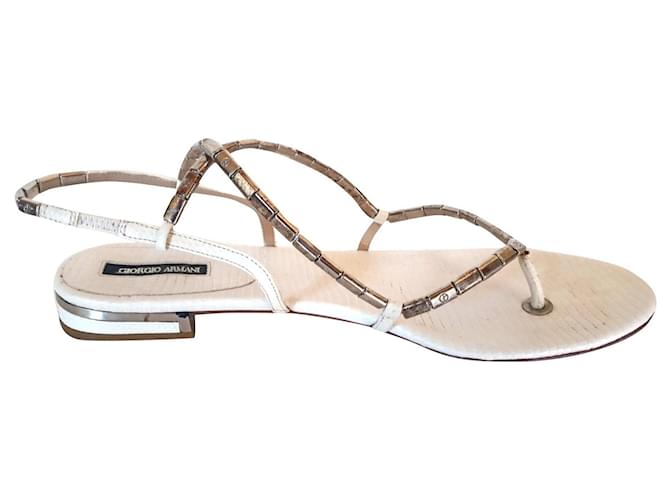 Giorgio Armani Sandals Silvery White Leather  ref.513690