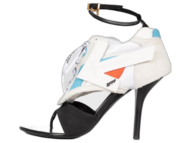 Off White Weißer Läufer 100 Sneaker-Sandalen aus Hybrid-Leder Schwarz Mehrfarben Orange Hellblau Leinwand  ref.513697
