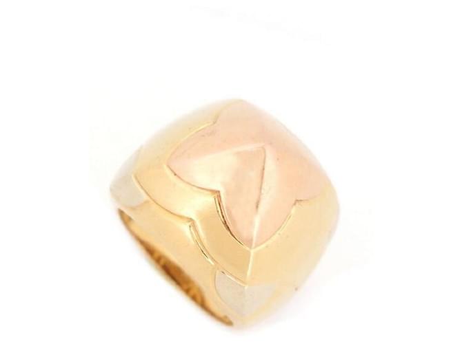 BULGARI PYRAMID RING 3 YELLOW GOLD ROSE WHITE 18k Size 50 GOLD