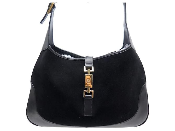 Gucci Black Suede Leather Jackie Hobo Shoulder Bag