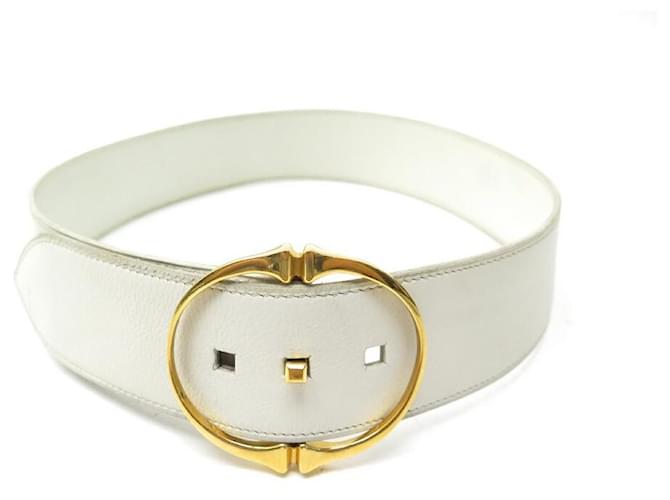 Hermès VINTAGE BELT HERMES T 65 CM IN WHITE LEATHER GOLD METAL