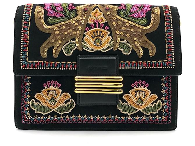Etro bag in black suede with multicolour sequins and beading Multiple colors Leather  ref.513875