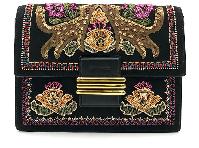 Borsa Etro in camoscio nero con paillettes multicolor e perline