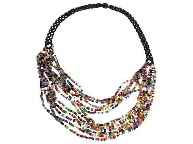 Vintage Boho ethnische Halskette. Handgefertigt. Mehrfarbige Mikroperlen. Schwarz Mehrfarben  ref.514298