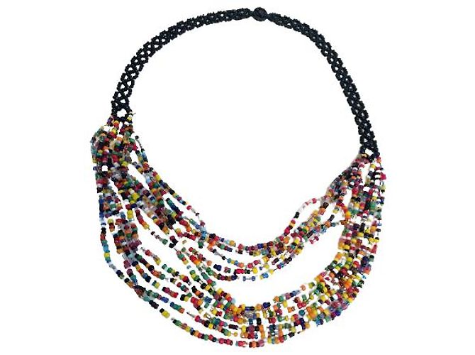 Vintage Boho ethnic necklace. Handmade. Multicolour micro beads. Black Multiple colors