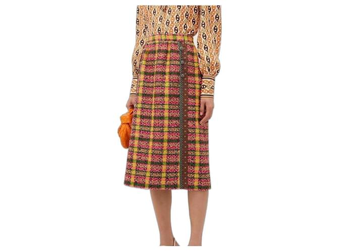 Croisière Gucci 2020 Jupe en tweed à carreaux bordée de soie Laine Multicolore  ref.514532