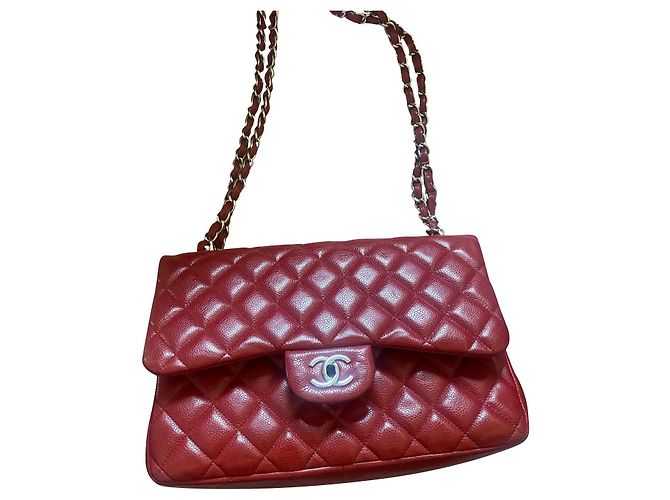 Classique Sac Chanel Timeless Jumbo Rouge en Cuir Caviar