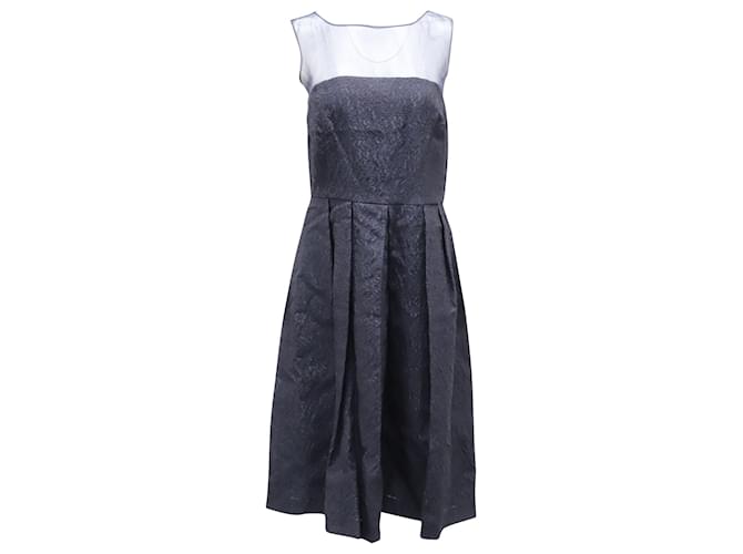 Max Mara Varallo Pleated Jacquard Dress in Blue Acetate Navy blue Cellulose fibre  ref.514817