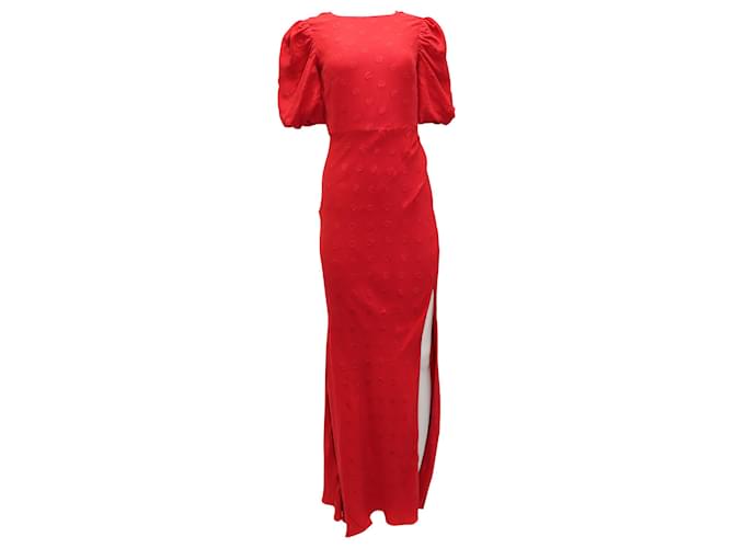 Autre Marque Saloni Annie Gathered Vestido Jacquard Maxi em Seda Vermelha Vermelho  ref.514818