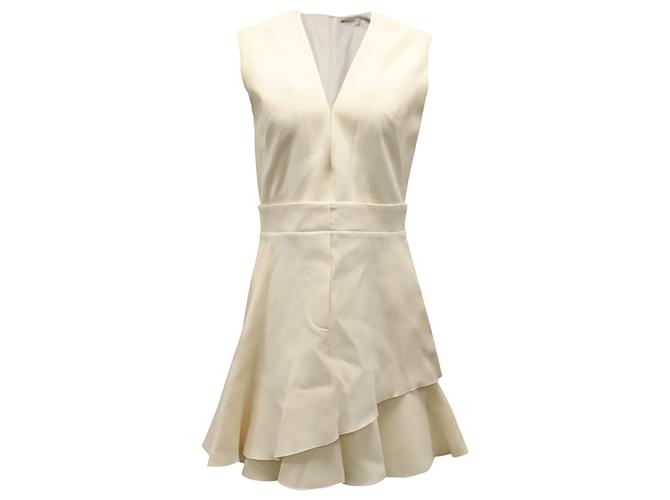 Victoria Beckham Ärmelloses Kleid mit V-Ausschnitt aus cremefarbener Wolle Weiß Roh  ref.514823