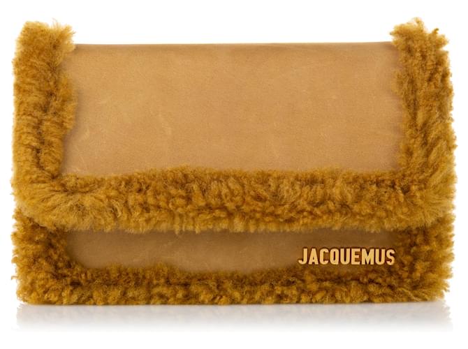 Sac à bandoulière Jacquemus Le Round en peau de mouton marron Cuir Fourrure Veau façon poulain  ref.514920
