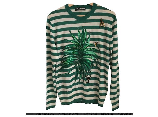 Dolce & Gabbana Gestreifter Kaschmirpullover Grün
