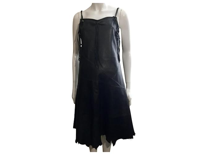 Diesel black leather dress with asymmetric hem Lambskin  ref.515227