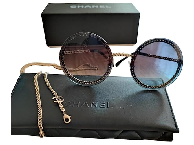 CHANEL Sunglasses 4250 Round Silver Gray 52□22 135 Metal Rope rim Unisex w/  case