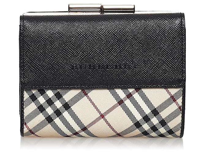 Burberry Continental Vintage Leather Check Wallet Black
